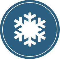 White snowflake symbol in circle