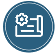 Icon of a blueprint with a gear symbol.